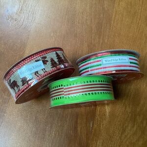 Christmas Wired Edge Ribbons Bundle of 3 New 7/8” x 30 ft